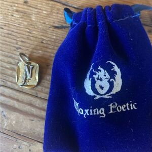 Waxing Poetic Brass & Silver Gothic Insignia “N” Charm with Blue Pouch